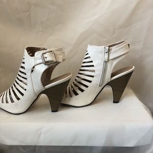 White Caged Open Toe Slingback Pumps